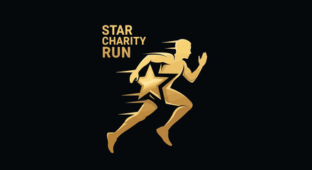 Obraz premium Golden Silhouette Charity Run Logo, Showing Athlete's Commitment To An Important Cause