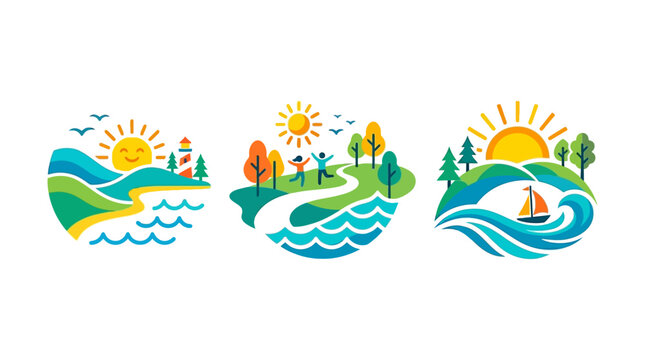 Set of Nature and Outdoor Scenery Logo Designs