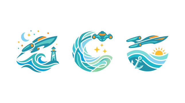 Set of Nautical and Sci-Fi Logo Designs