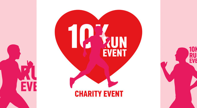 Heart Shaped 10k Run Event Logo For Charity With Silhouette and Pink Color Scheme
