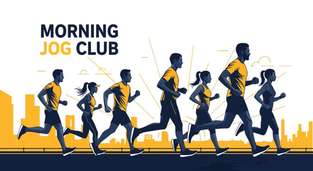 Fototapeta premium Group Of People Jogging Together During Morning Hours Depicting Fitness And Wellbeing