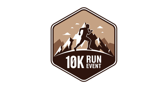 Iconic 10k Run Event Logo Featuring Athlete Silhouette in Mountainous Landscape