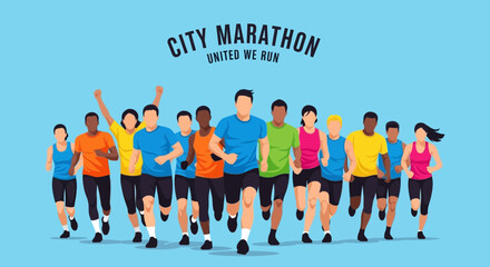 Obraz premium Group Of Runners Participating In a City Marathon, Unity And Sporting Event