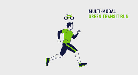 Fototapeta premium Illustrated Athlete Running Towards Active Lifestyle with a Bicycle Symbol Overhead