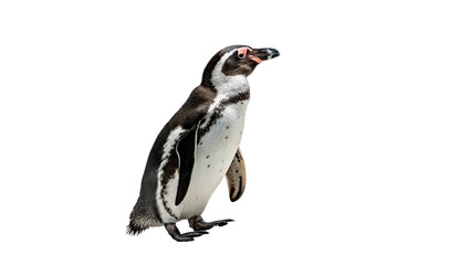 Humboldt penguin standing on a white background with its wings slightly lifted and facing to the left isolated on transparent background  © Pavel