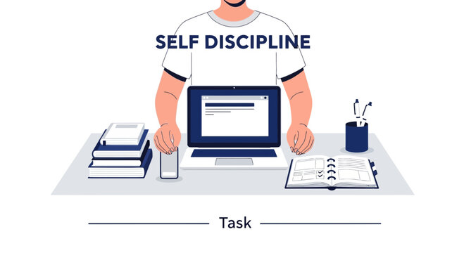 Illustration Depicting Self-Control, Productivity, And Task Management In Digital Workplace