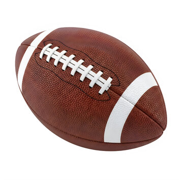 Classic brown leather american football with white laces and stitching Transparent Background, png.