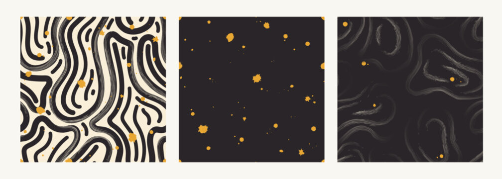 Wavy Shapes and Splashes Seamless Pattern Set