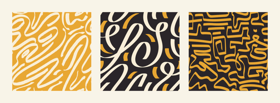 Bold Hand-Drawn Scribble Seamless Pattern Set