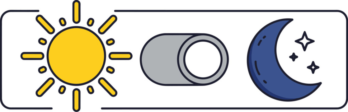 A simple toggle switch with sun, moon, and star icons for daytime and nighttime settings