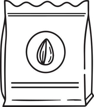 Bag of nuts with almond icon outline vector graphic