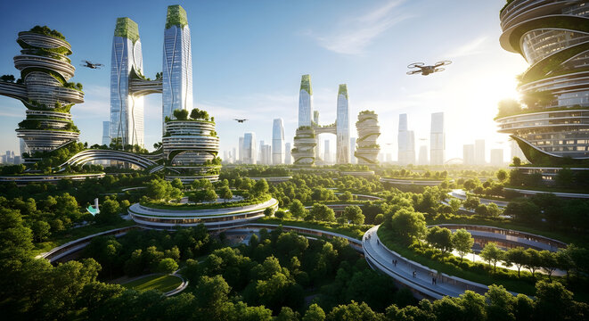 Futuristic cityscape a vision of advanced urban living and technological progress
