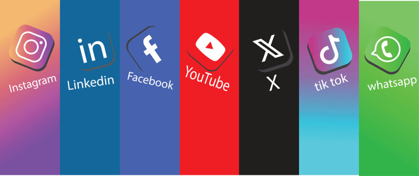 Dhaka, Bangladesh - April 7, 2025:  Social Media Icons Collection with Colorful Rounded App Symbols on png Background
