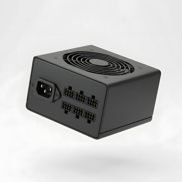Black Modular Computer Power Supply Unit with Cooling Fan