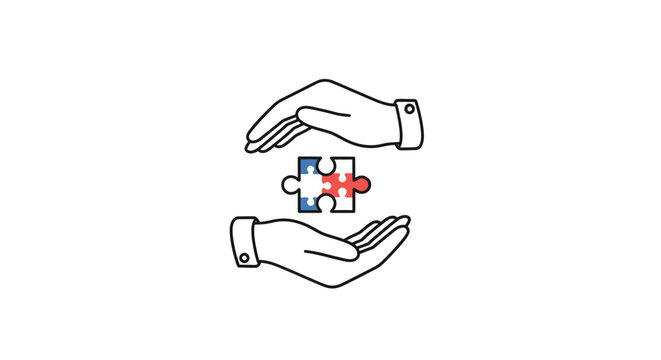 Two hands holding puzzle pieces together.