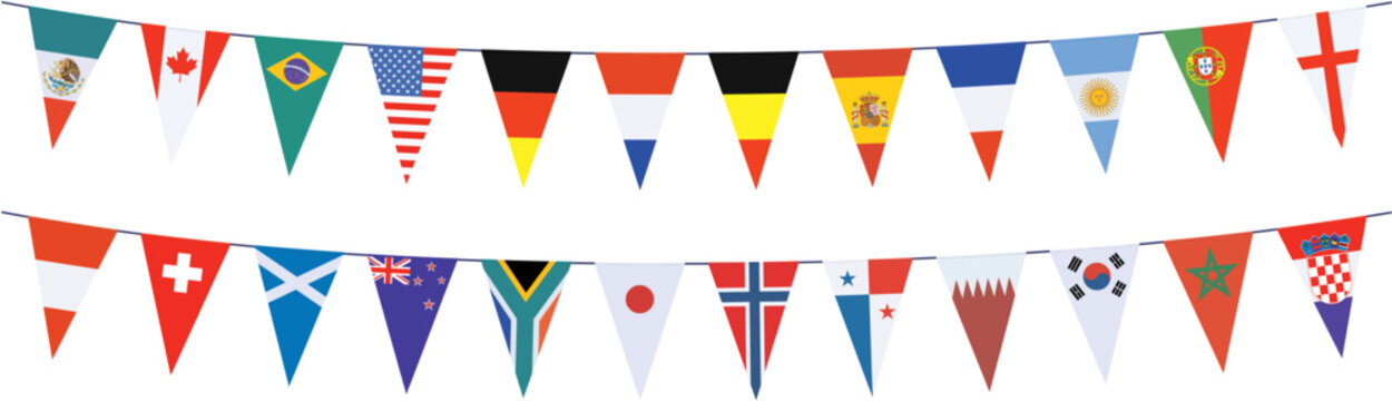 Garland with pennants in the colors of the participating teams