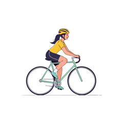Naklejka premium Woman Cycling. Sportive Woman Riding Bicycle. Active Lifestyle. Outdoors. Flat Illustration.