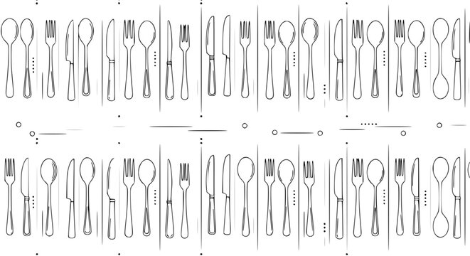 Seamless vertical stripe cutlery pattern spoon knife fork vector background restaurant design