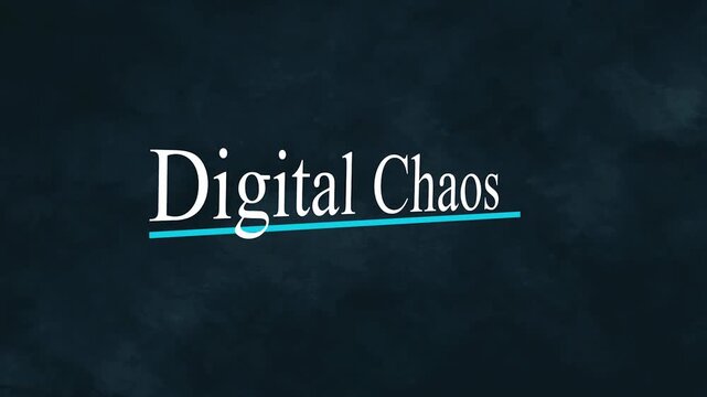 Digital Chaos Title Animation with Blue Underline on Abstract Background