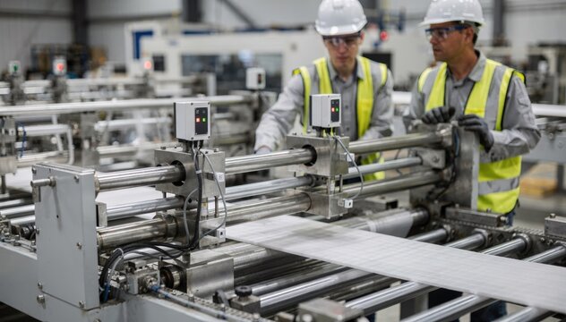 Medium shot focusing on networked sensors alerting operators with predictive warnings to prevent extrusion line malfunctions and ensure product quality.