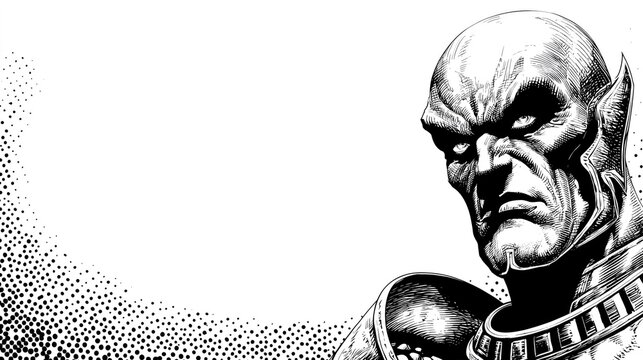 Darkseid Comic Art Illustration with Halftone Background for Business and Career Development Projects Emphasizing Power, Leadership, and Expertise