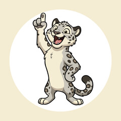 Fototapeta premium Cute Cartoon Style Snow Leopard Pointing Up Standing Character Mascot