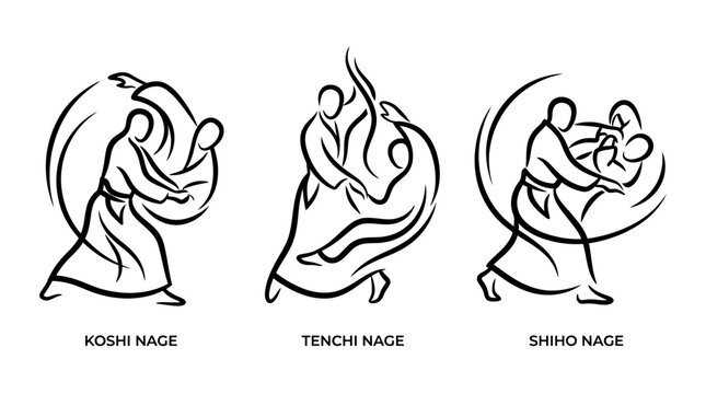 Aikido Techniques - Koshu Nage, Tenchi Nage, and Shiho Nage Illustrated.