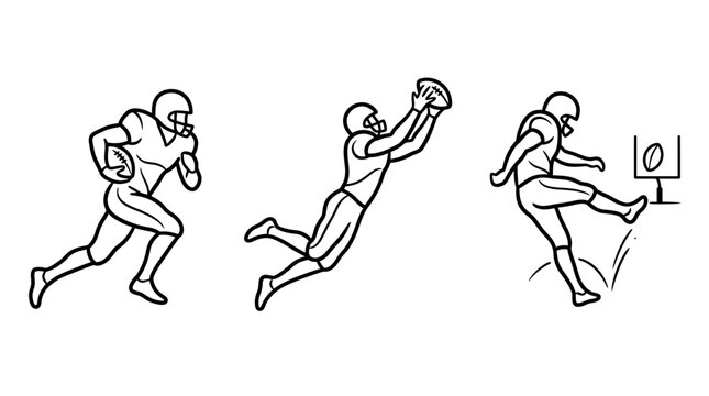 American Football Action - Running, Catching, and Kicking Plays.