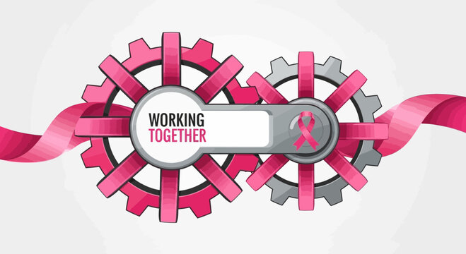 Innovative Pink Gears Symbolizing Teamwork and Dedicated Support For A Common Cause