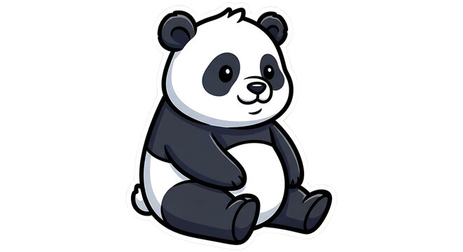 Cute cartoon panda sticker illustration sitting down with friendly expression and big eyes.