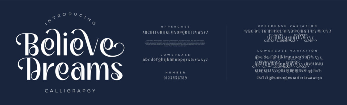 Elegant Font Uppercase Lowercase and Number. Classic Lettering Minimal Fashion Designs. Typography modern serif fonts regular decorative vintage concept.
