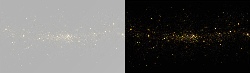 Golden glitter dust horizontal overlay. Isolated sparkling particles on transparent background  © theladydarina