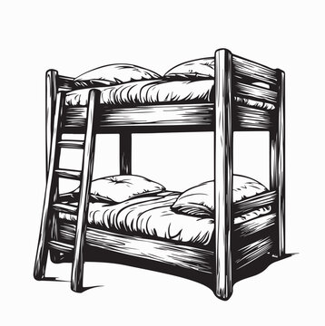 Double Deck Wooden Bed with Ladder Furniture Design Vector