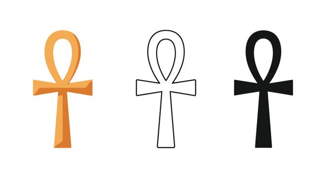 Ankh symbol vector illustrations in different colors and styles
