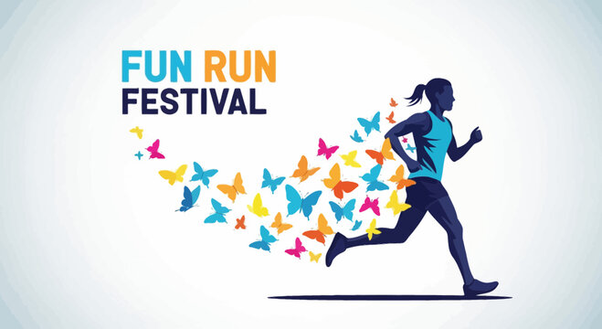 Joyful Runner at Butterfly Fun Run Festival with Vibrant Colors and Dynamic Motion Graphics
