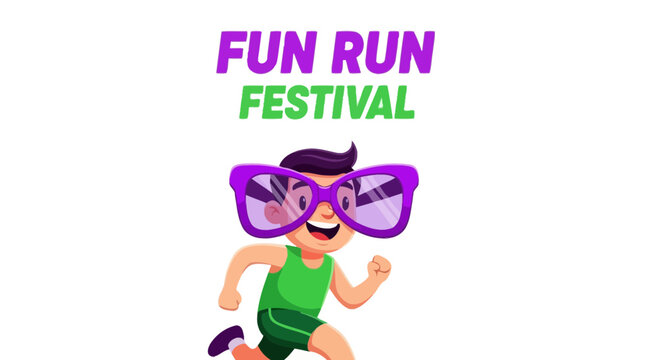 Joyful Runner Sporting Oversized Spectacles for Cheerful Fun Run Festival Announcement