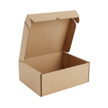 Open cardboard box ready for packaging and shipping purposes Transparent Background, png.