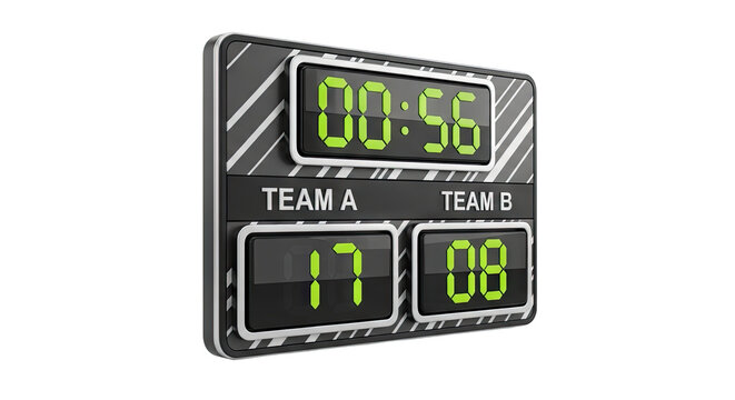Digital Scoreboard with Team A 17, Team B 08 and Timer 00:56