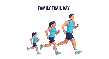 Fototapeta premium Joyful Family Running Together on a Trail, Experiencing the Fun of Active Day