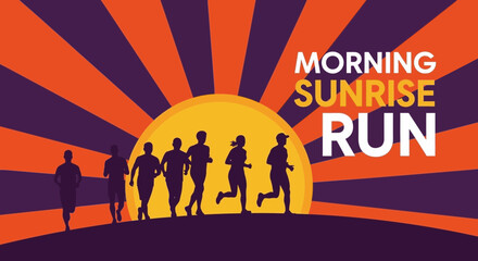 Naklejka premium Inspiring Sunrise Run With Silhouetted Runners And A Vibrant Color Palette For Active Living