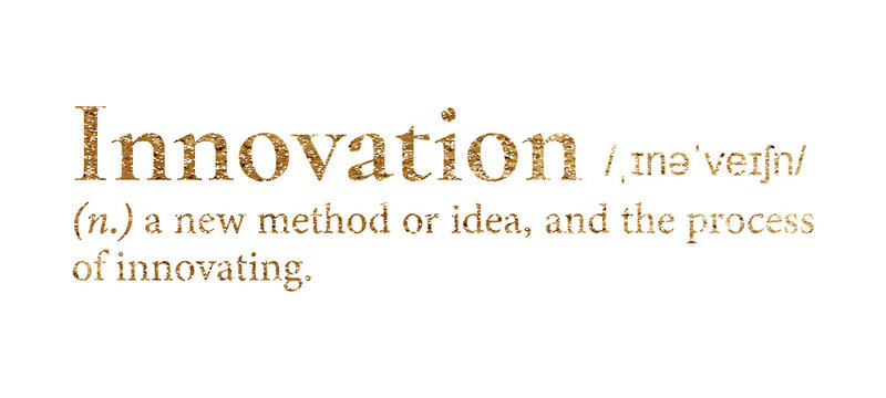 Innovation png dictionary word sticker, gold font, transparent background