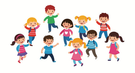 Fototapeta premium Joyful Group Of Children Playing And Waving Hands, Celebrating Happiness Together