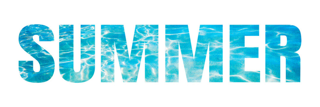 Summer png word sticker typography, blue water in a swimming pool, transparent background