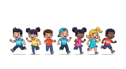 Fototapeta premium Joyful Kids Running Together Depicting Friendship And Sporting Activities