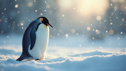 Obraz premium Penguin_walking_alone_in_a_serene_winter_landscape_