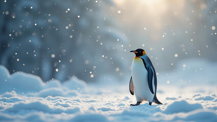 Obraz premium Penguin_walking_alone_in_a_serene_winter_landscape_