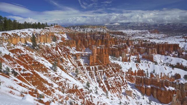 Panning shot of Bryce Canyon National Park in Winter, Utah, USA