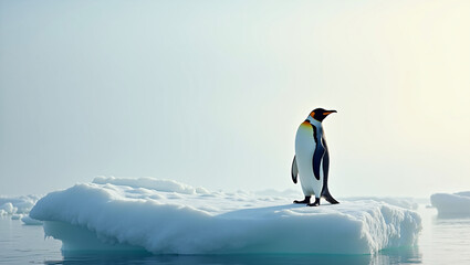 Obraz premium Single_penguin_standing_alone_on_a_large_serene_ice