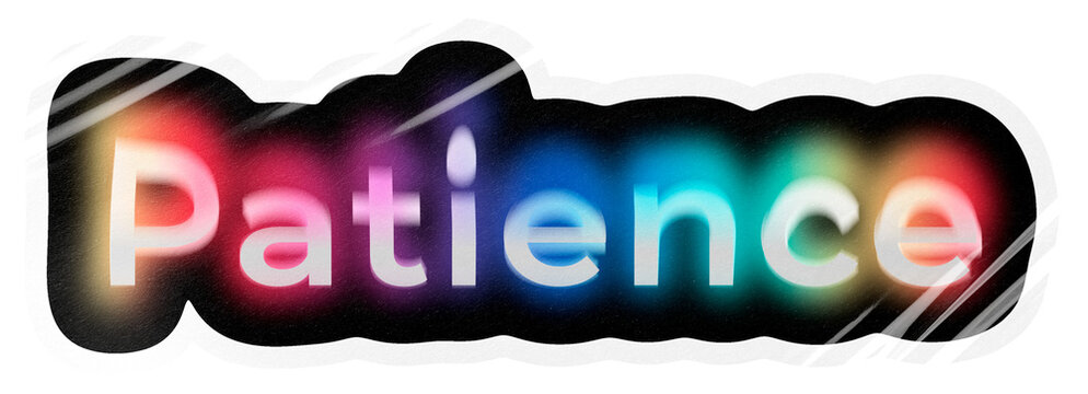Patience png word sticker, neon psychedelic typography, transparent background
