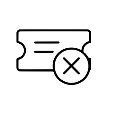 Black line icon of a ticket with a cancel symbol